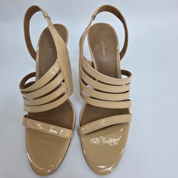 Calvin Klein Shoes - Calvin Klein Nude Patent Strappy Slingback Stiletto Heeled Sandals Womens Size 6